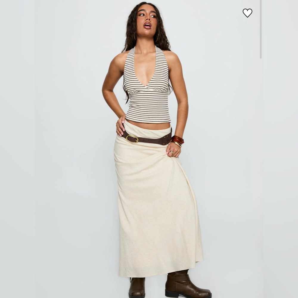 Princess Polly Whimsy Halter Top Chocolate / White Stripe